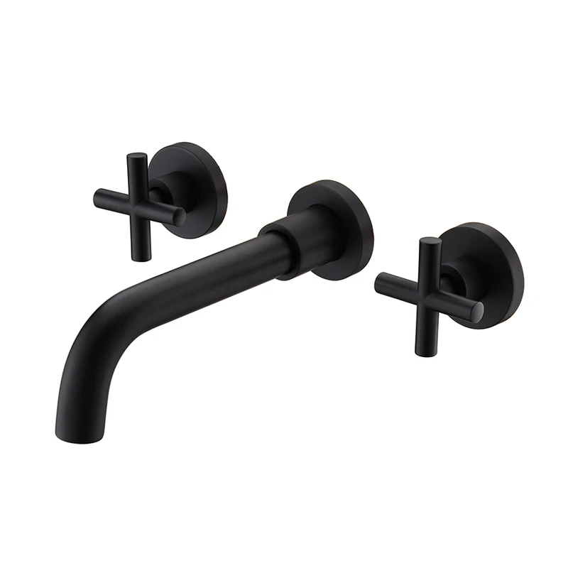 

Black Basin Faucets Wall Mounted Brass Bathroom Sink Basin Mixer Tap Faucet 3 Pcs Faucet Dual Handle Sink Mixer Taps 855010