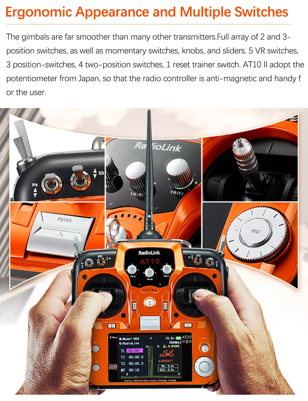 Radiolink AT10II 2,4GHz 12-Kanal RC-Sender und Empfänger R12DS AT10 II PRM-01 Spannungsrückmeldung für RC-Drohne Flugzeug Quadcopter – Detail 5
