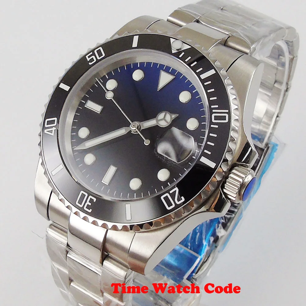 

NH35/Miyota8215 Sapphire Men's Automatic Watch Date Cyclops Black/Blue Dial Lume Face 316L Band Ceramic Rotating Bezel 40mm