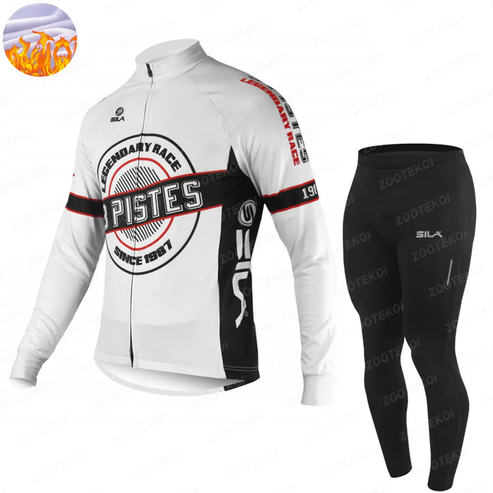 Warm Cycling Jersey Set for Men, Thermal Fleece, Long Sleeve, Bike Cycling Clothing, Outfit, Winter