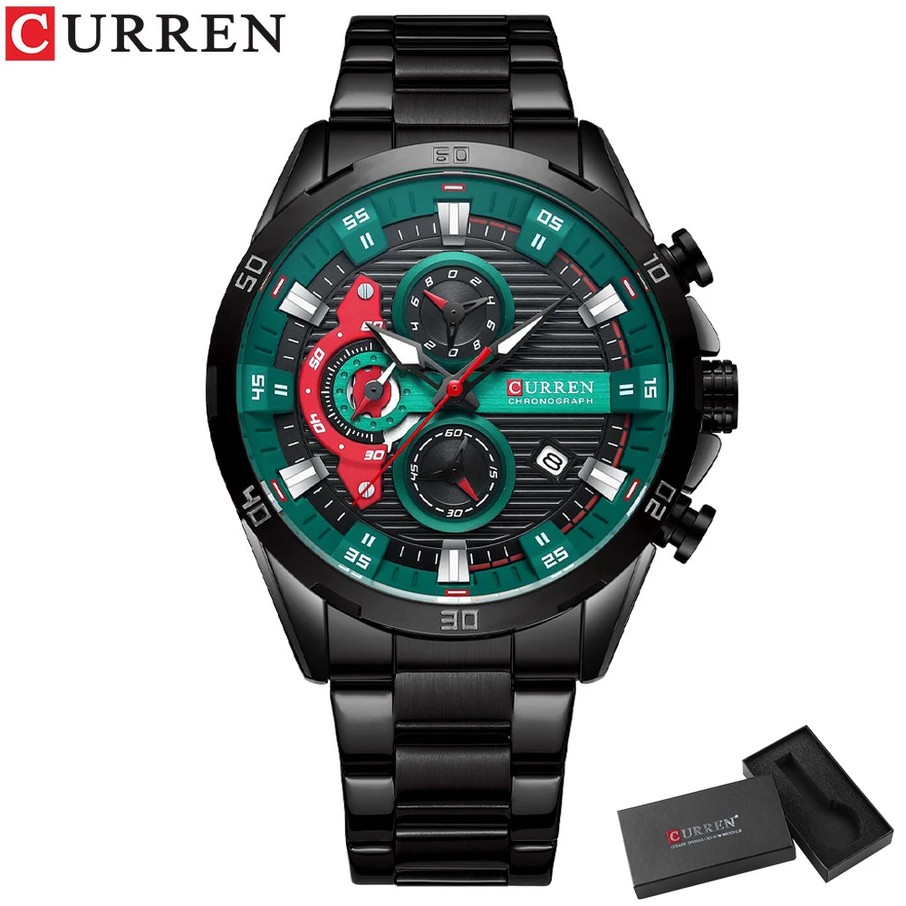 Curren Mode Sport uhren für Mann lässig Edelstahl Band Chonograph Armbanduhren leuchtende männliche Uhr 8