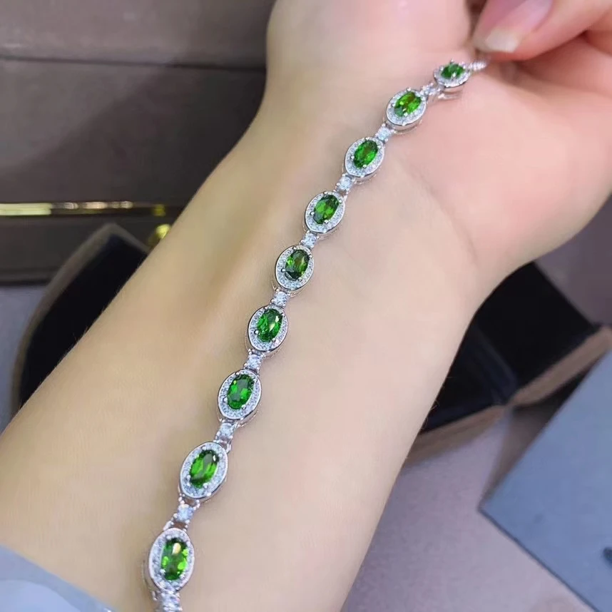 

KJJEAXCMY fine jewelry S925 sterling silver inlaid natural Diopside Girl new trendy hand Bracelet Support test Chinese style