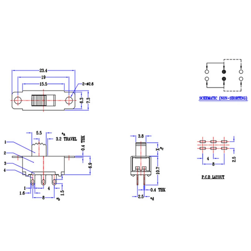10 قطعة SS22F32 تبديل التبديل Interruptor منزلق صغير مفاتيح 6pin G5