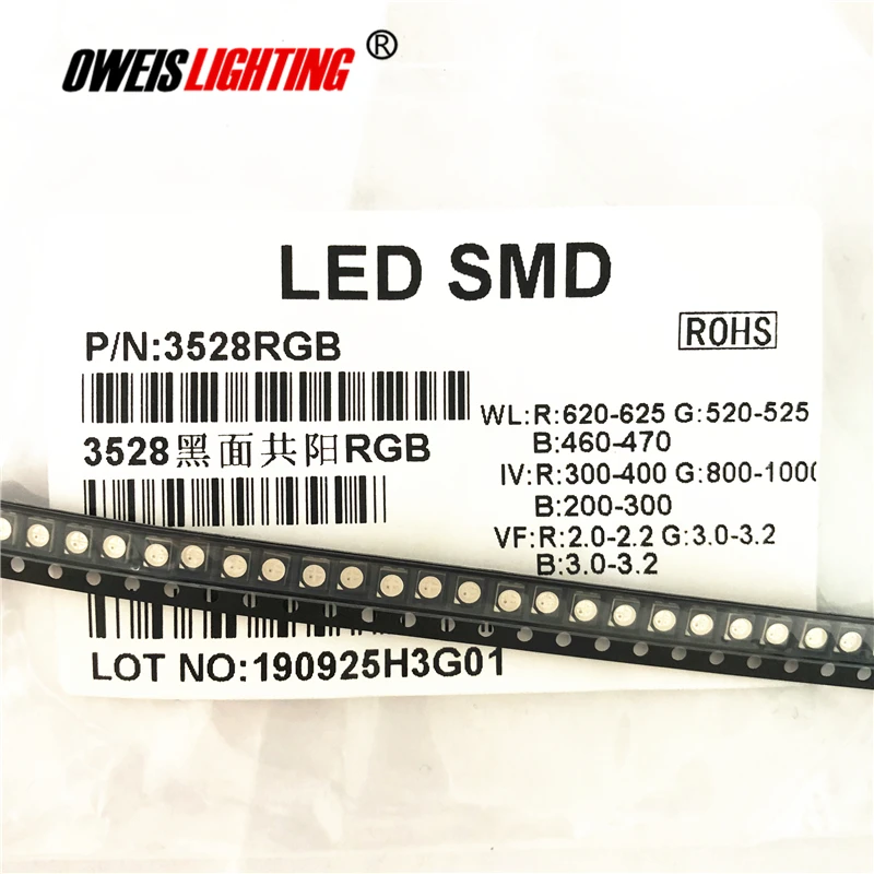 50 surface commune de noir d'anode de PCS 3528 RVB SMD LED diffuse 1210 PLCC-4