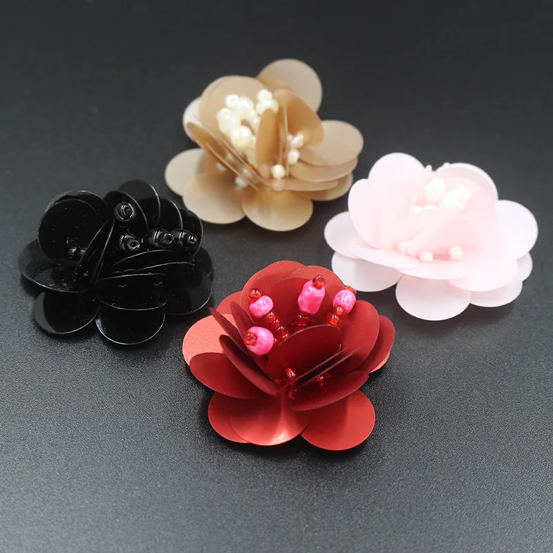 Handmade beaded 3D flower cloth patch multicolor wedding decoration applique diy accessories clothes bag cap shoes flower