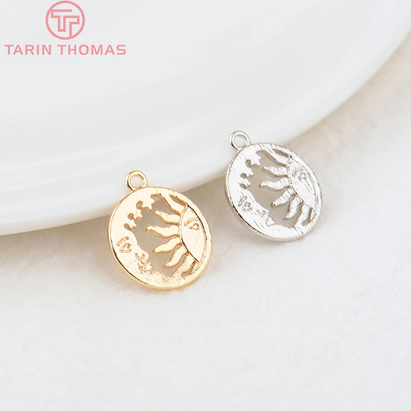 (146)10PCS 14.5x12.5MM 24K Gold Color Plated Brass Star Sun Moon Charms Pendants High Quality Diy Jewelry Findings Accessories