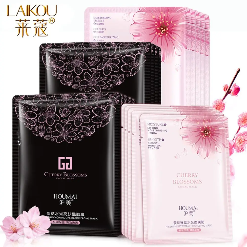 

LAIKOU Sakura Water Brightening Face Mask Deep Moisturizing Oil Control Shrink Pores Snail Seaweed Cactus Skin Care Face Mask