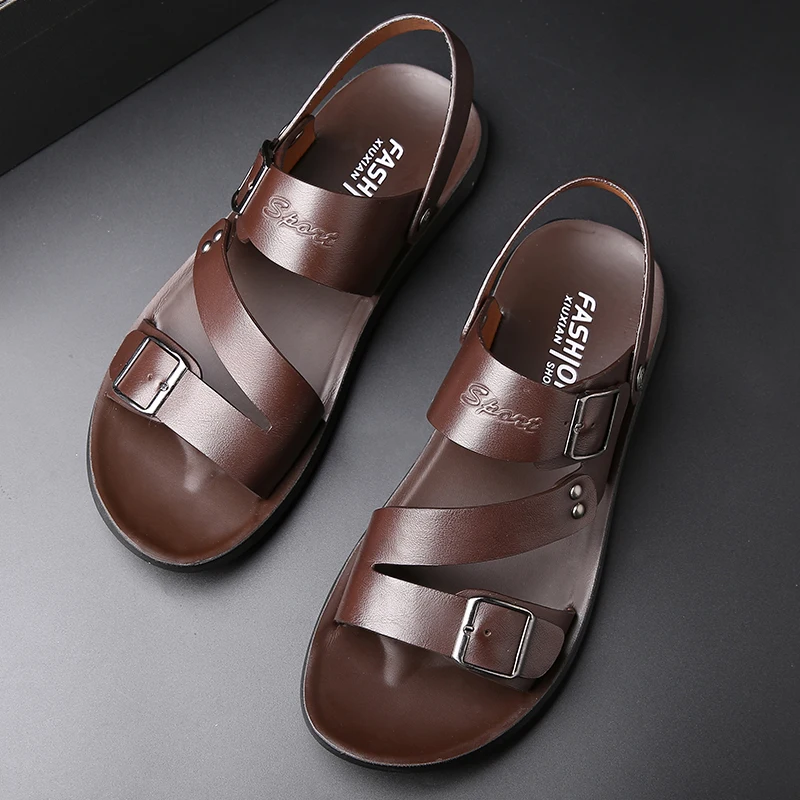 Yomior New Casual Fashion Men Shoes Slip-On Genuine Cow Leather Soft Non-slip Beach Summer Sandals Slippers Flats Flip Flop