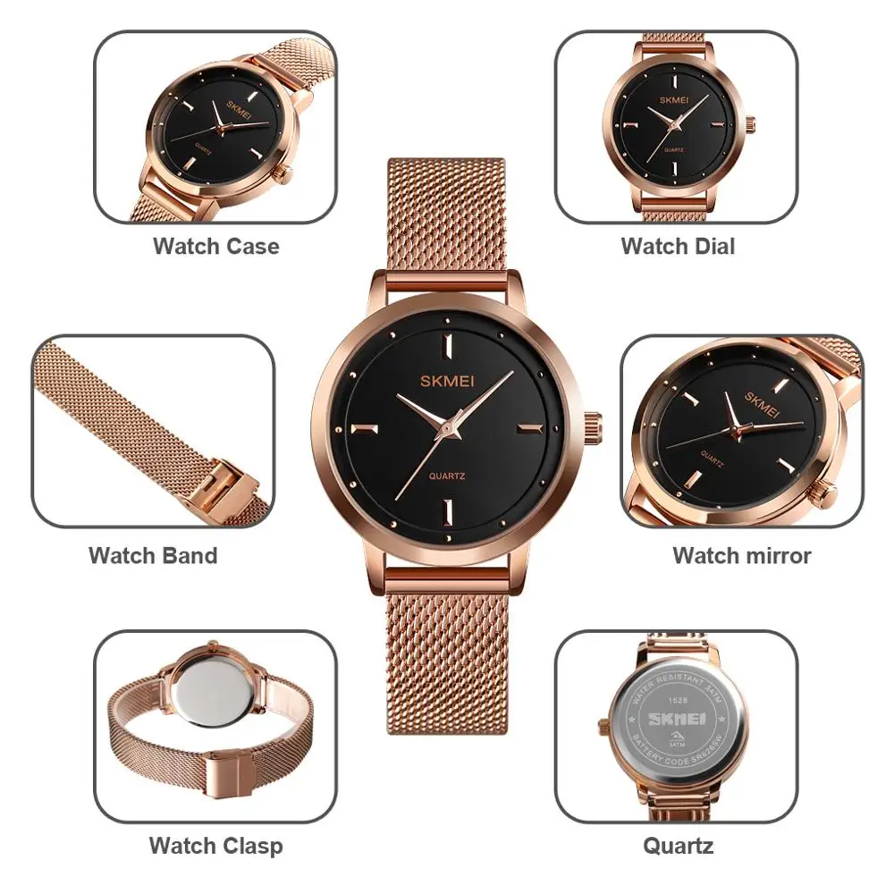 Fashion Women\'s Watch Stainless Steel Quartz Wristwatch Simple Design Womens Watche Ladies Casual Dress Bracelet Top Brand SKMEI