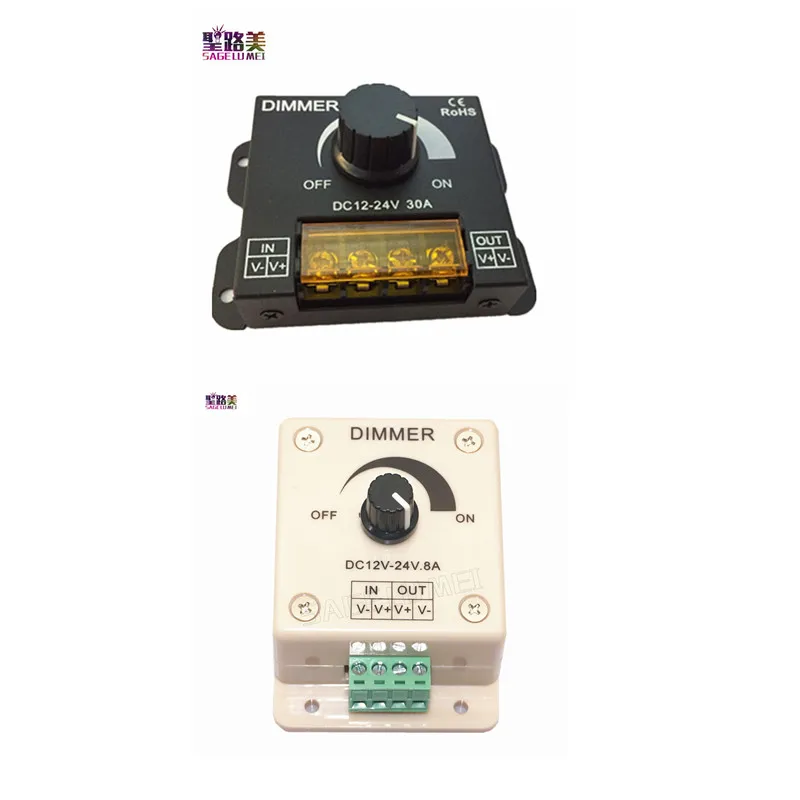 DC12V-24V LED Dimmer 8A 30A 96W 360W Adjustable Brightness Lamp Strip Light Driver Single Color LED Controller 5050 3528 Tape