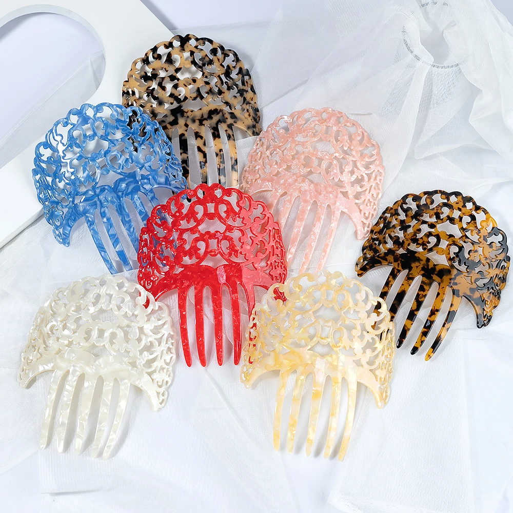 Spanish style Colorful Hair Combs Lady Hair Accessories Vintage Hollow carving Acetic acid Tortoiseshell Wedding Bridal Deco