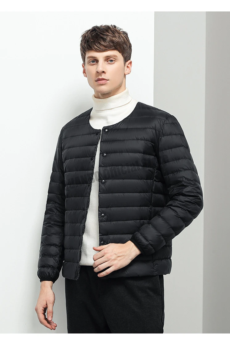 Men's Liner Duck Down Jacket O-neck Variable V-neck 2023 New Men Winter Keep Warm Collarless Ultralight Quilted Puffer Coat