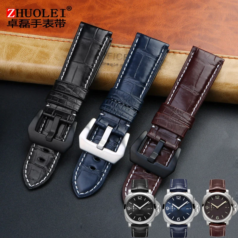 High-end Watch Accessories Watchband crocodile Leather Watch Strap 22mm 24mm Black brown blue man Watch Band For Panerai 111 441