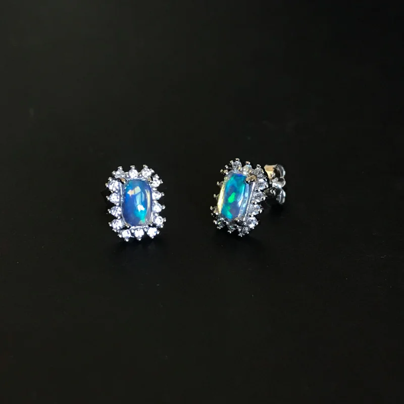 CSJ Genuine Natural Opal Earrings 925 Sterling Silver Ethiopia Opal 4*6mm Jewelry for Women Lady Wedding Engagment Party Gift
