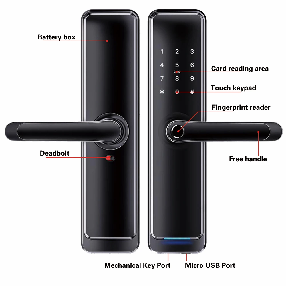 New Model of High Quality TTLock App Security Electric Password Fingerprint Waterproof Smart  Door Lock