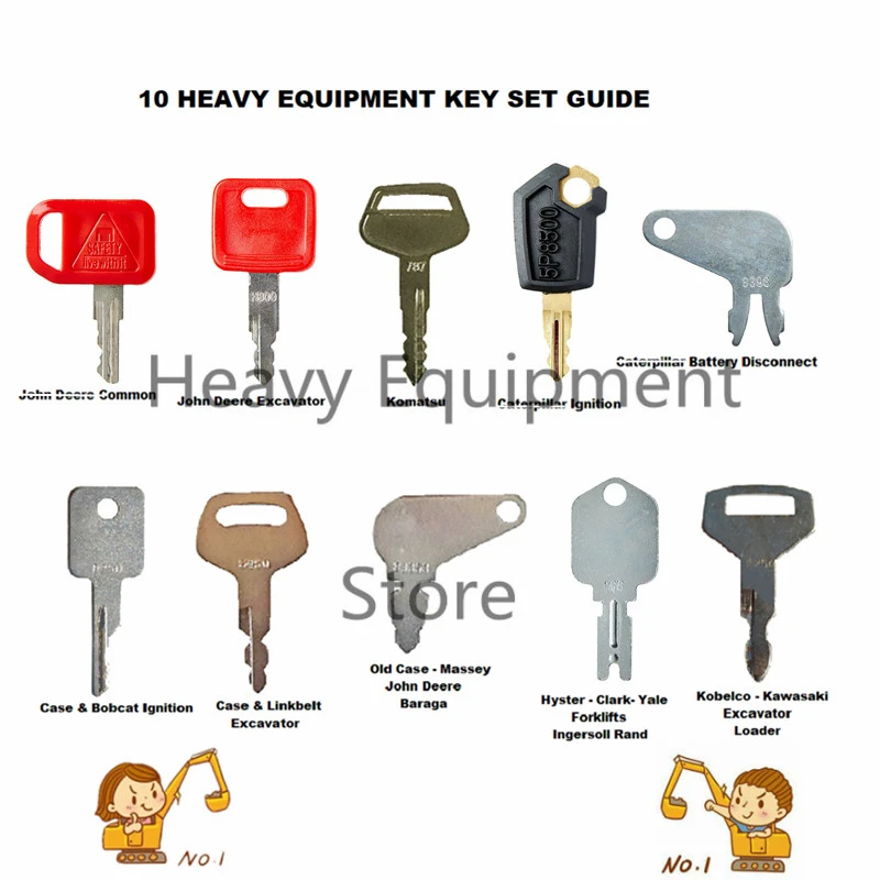 

10 Heavy Construction Equipment Ignition Key Set For Caterpillar Cat Case JD Komatsu Kobelco