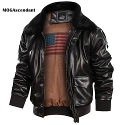 Men's Winter Retro Leather Jackets Male Hooded Leather Jacket Motorcycle Outwear Fur collar Leather Jacket Male Outdoor Coats