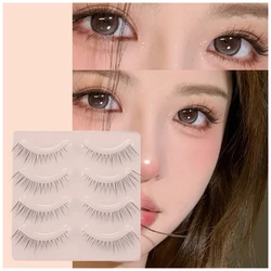 4 pares de pestañas postizas naturales, banda fina hecha a mano, pestañas cortas más ligeras, Cosplay, moda coreana, herramientas de maquillaje de extensión delgada