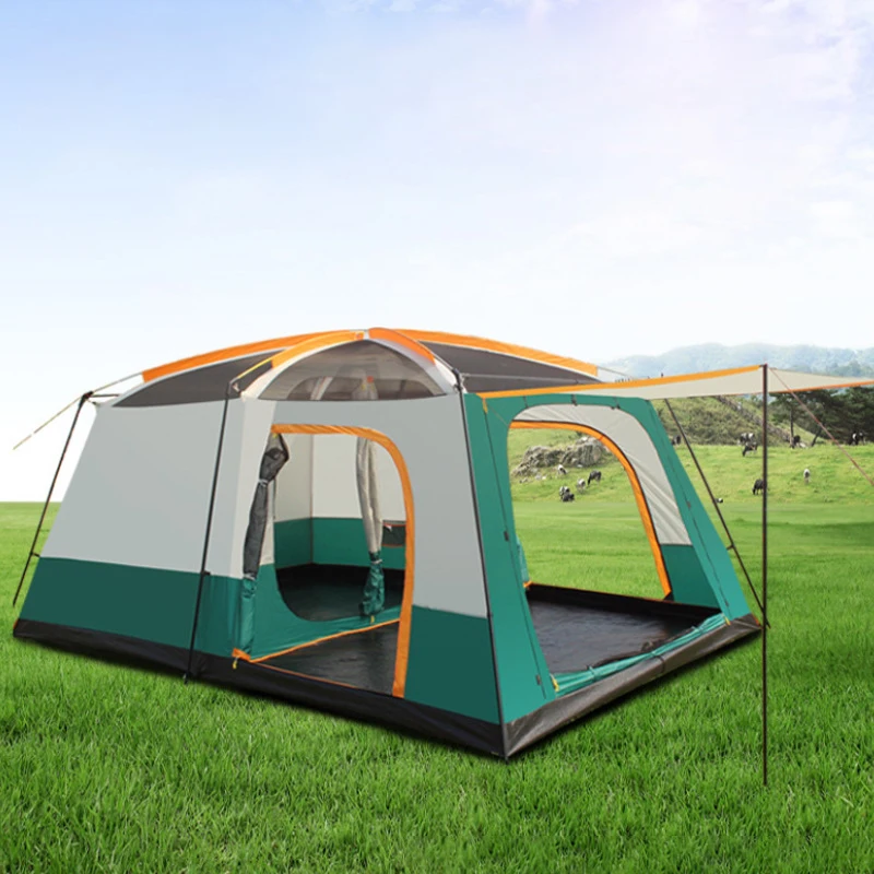 Leisure Camping Tent Two-Bedroom And One-Living Double-Layer Tent Outdoor Camping Waterproof Waterproof For 5-8 People