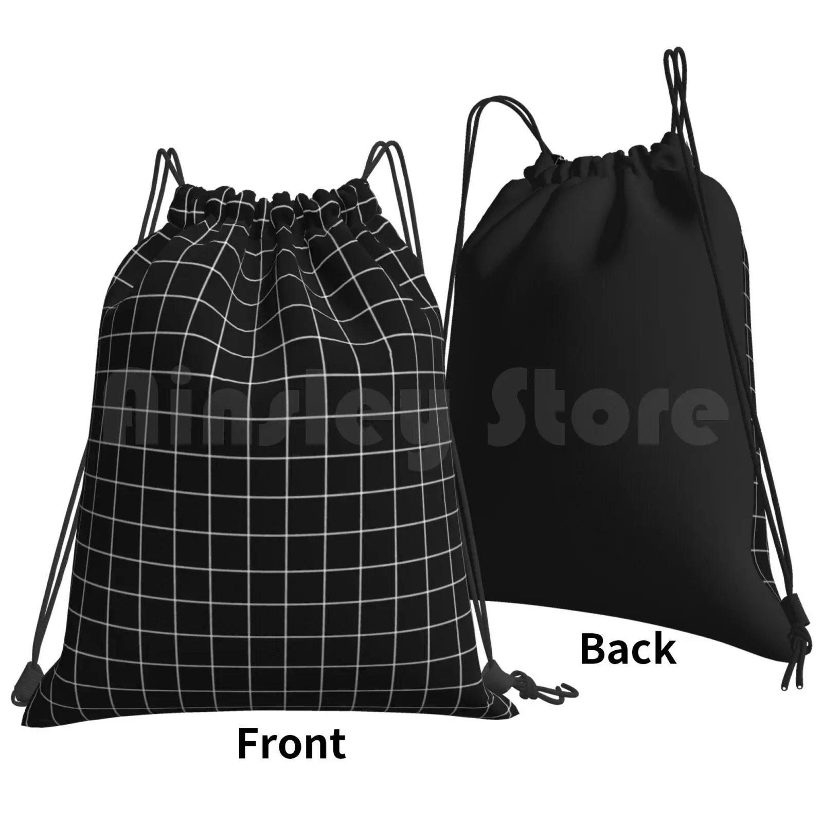 Black Window Pane Print Backpack Drawstring Bags Gym Bag Waterproof Window Pane Pattern Patterns Monochrome Monotone