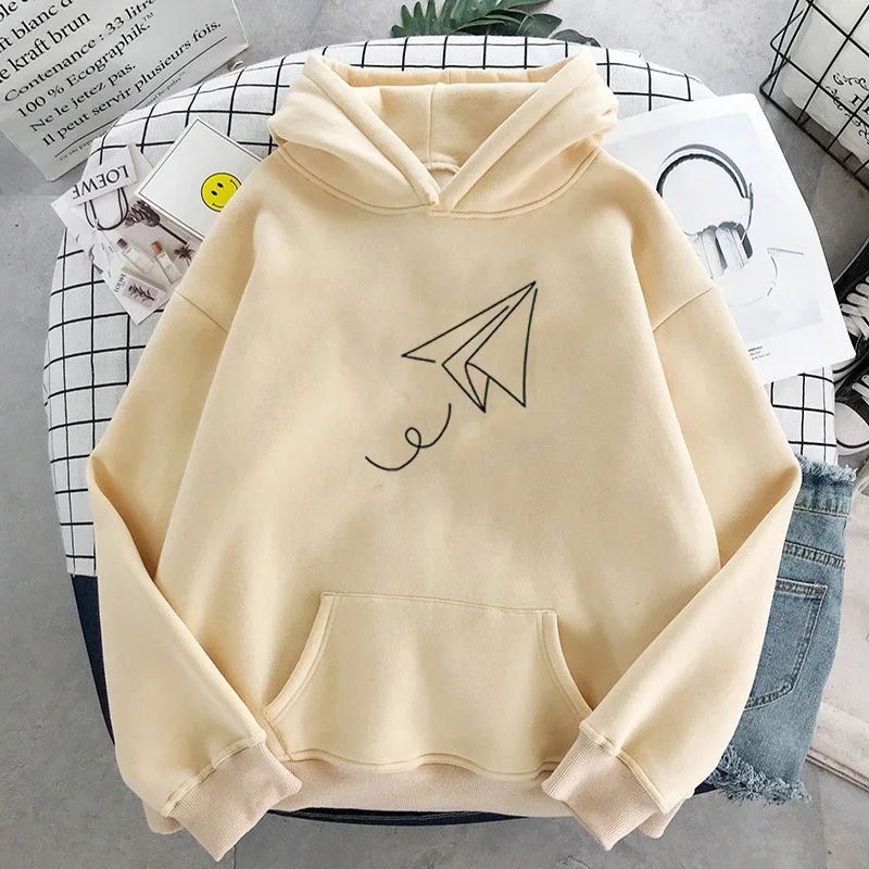 Paper Airplane Print Hoodies Women Oversized Pullovers Harajuku Autumn Winter Hoodied Femal Loose Casual Streetwear Sweatshirt