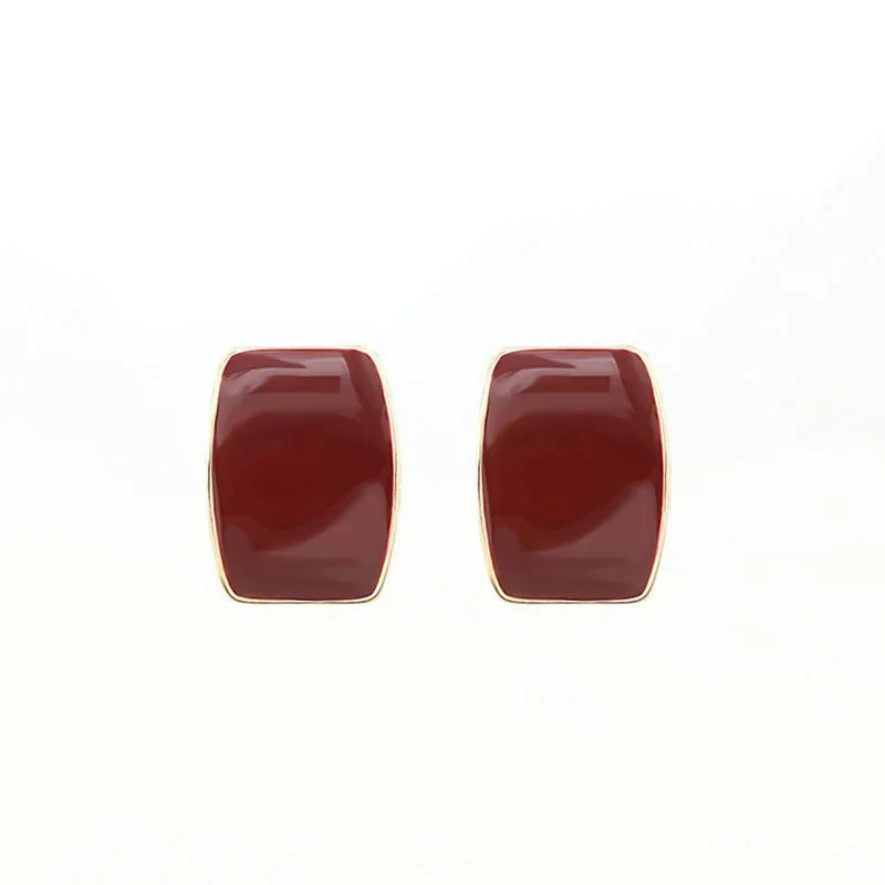 Wine Red Retro Hong Kong Style High-level Sense Of Simplicity And Cold Temperament Earrings Phnom Penh Dripping Earrings Jewelry