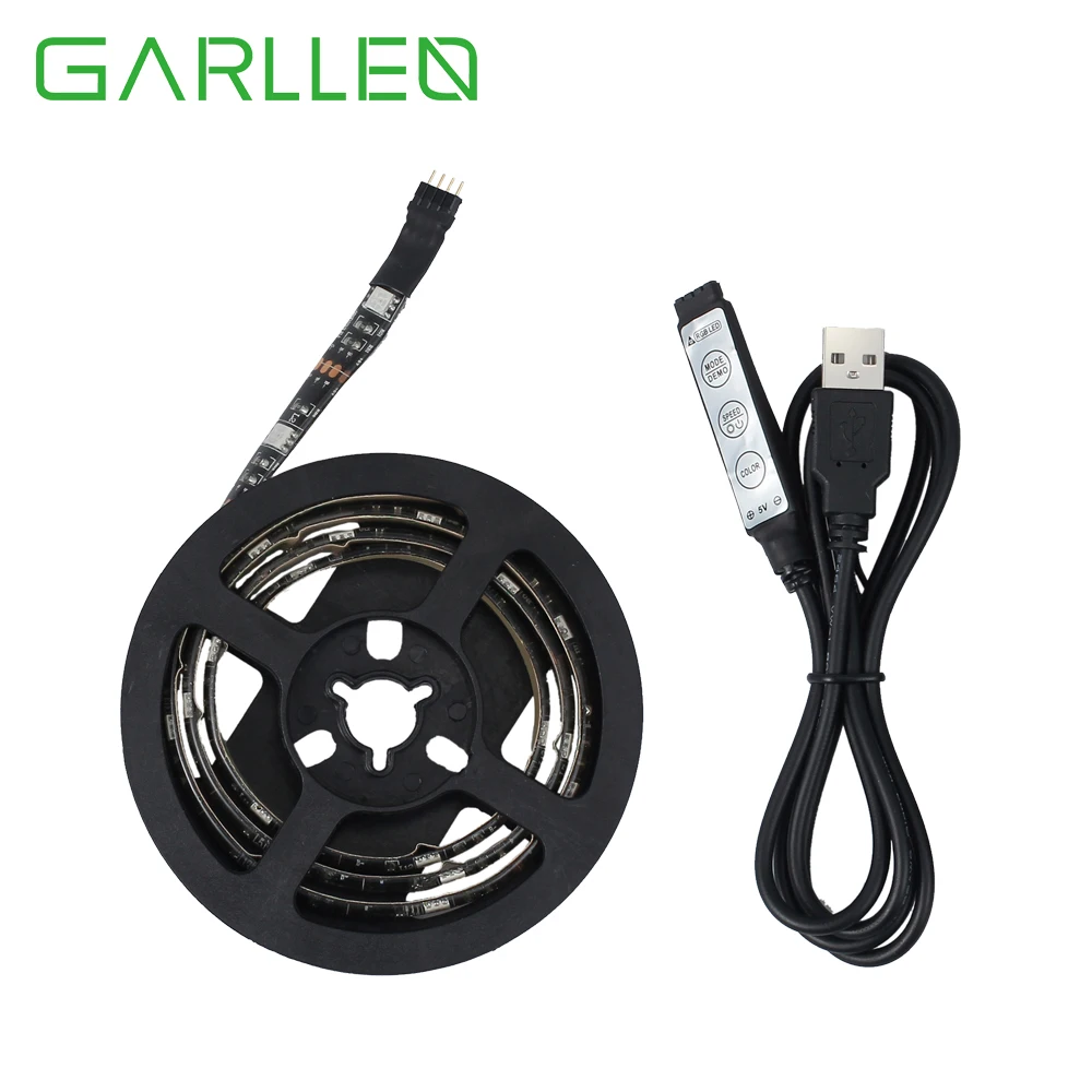 GARLLEN 1 متر USB مصباح ليد قطاع أطقم 5050 RGB IP65 اللون تغيير ضوء خلفية المنزل التلفزيون المزاج الإضاءة 5 فولت مع تحكم صغير