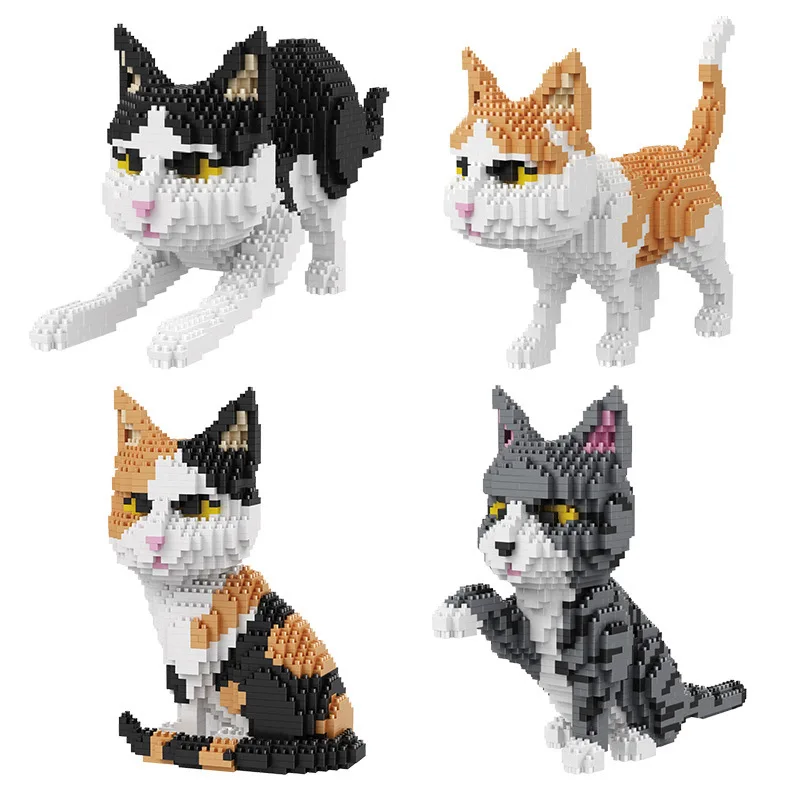 1300pcs+ Balody  Animal Building Blocks Cat 3D Sitting Stretch Cat Pets Mini Diamond Bricks Toys For Children Gift