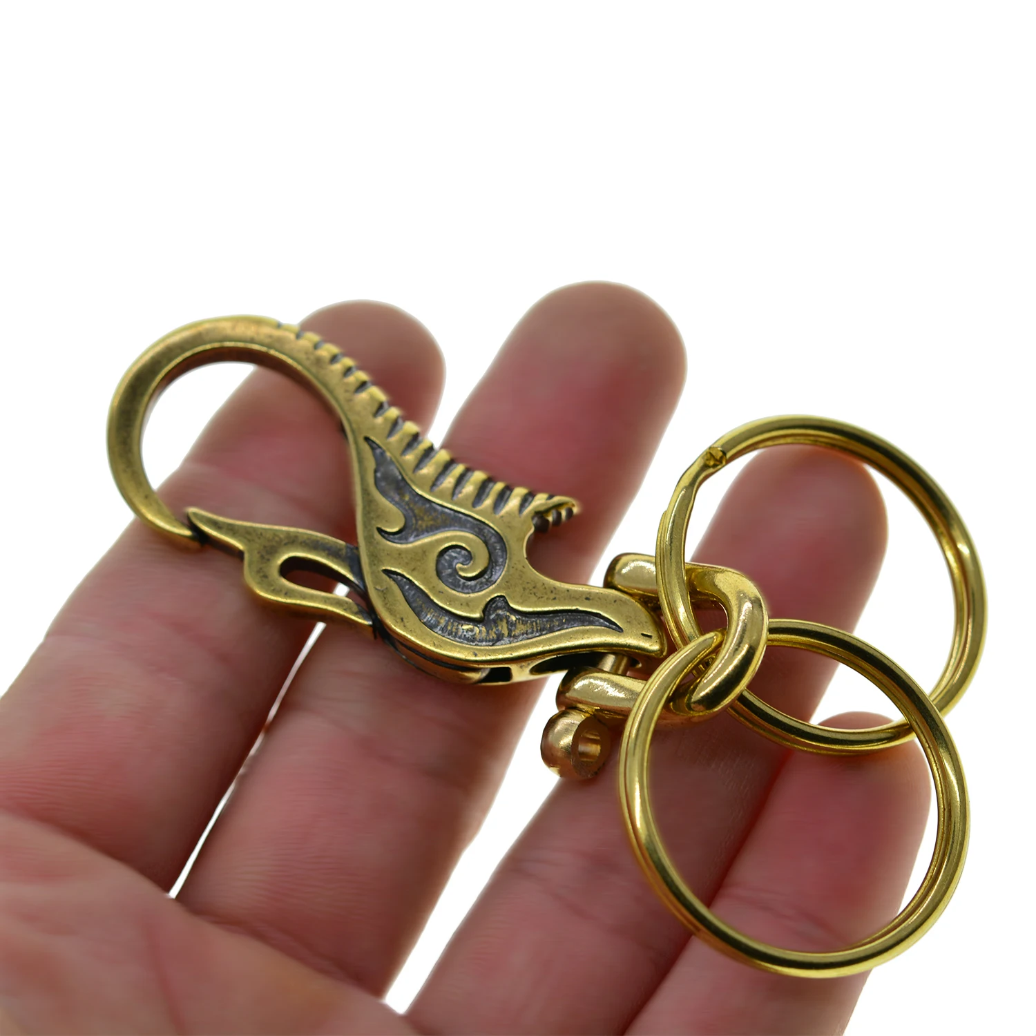 antique handmade Fine brass Tibetan cloud fire pattern spring snap hook Clasps Luxury Keychains keyrings gift