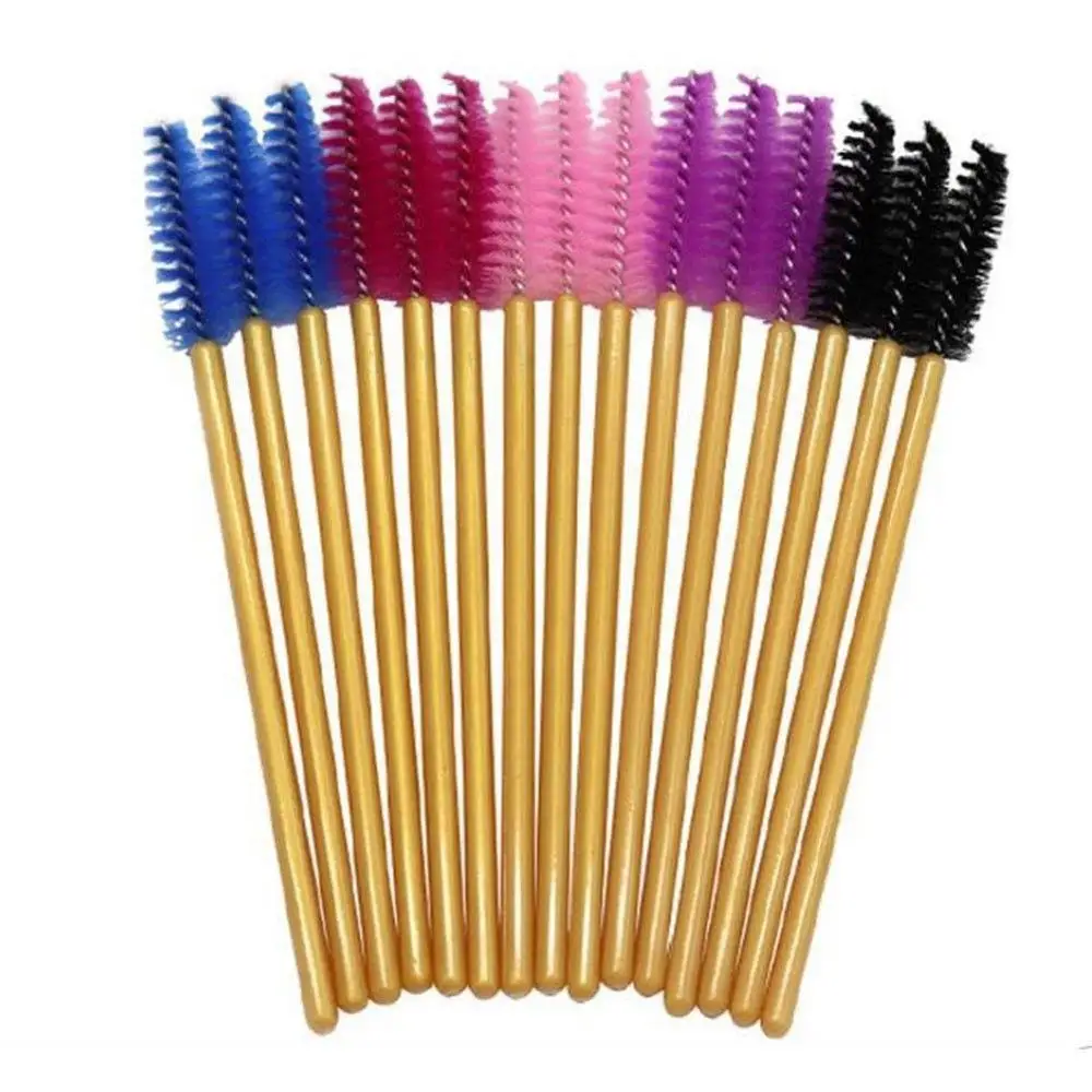 50Pcs/Pack Disposable Micro Eyelash Brushes Mascara Applicator Wand Brushes Comb Eye Lashes Brush Makeup Tools Gold Handle