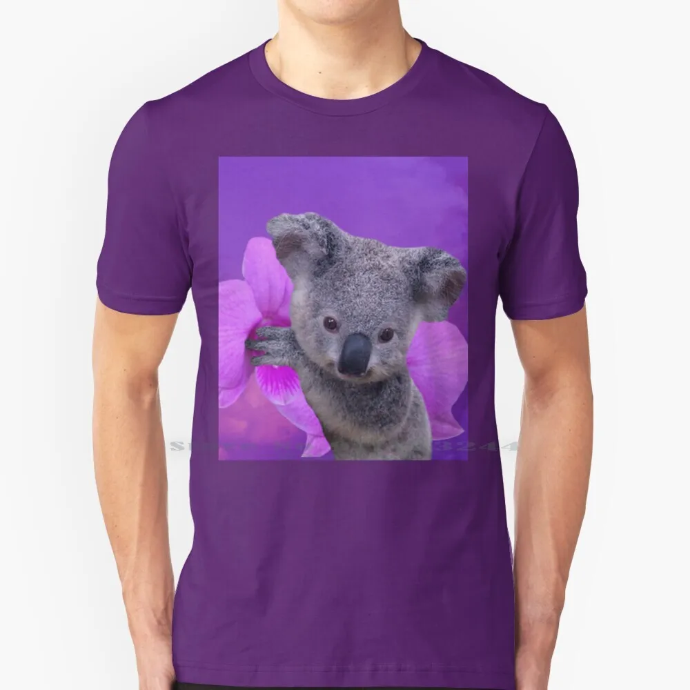 Koala And Orchids T Shirt 100% Pure Cotton Australian Animals Wild Animals Coocktown Orchids Purple Sky Pink Clouds Flowers