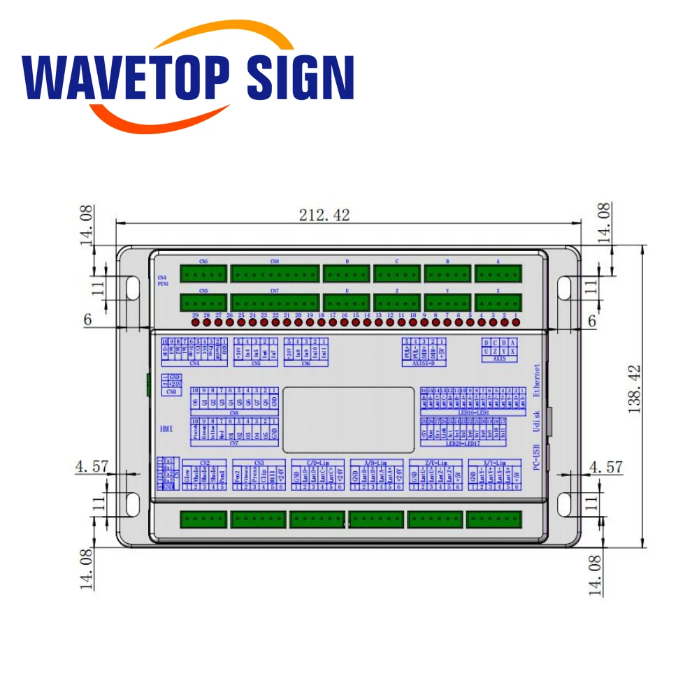 Wavetopsign Ruida RDD6584U-DFM Grootformaat Panoramisch Dubbele Kop Asynchrone Cutter Controle Systeem Voor Cnc Vibrerende Mes