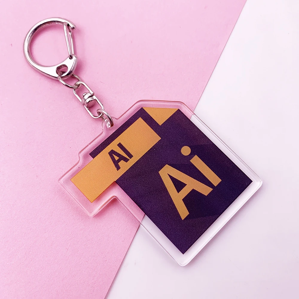 Cute Cartoon Office Software Icon Acrylic Keychain PS Ai Excel Bag Charm Pendant Key Chain Accessories Stainless Steel Key Ring