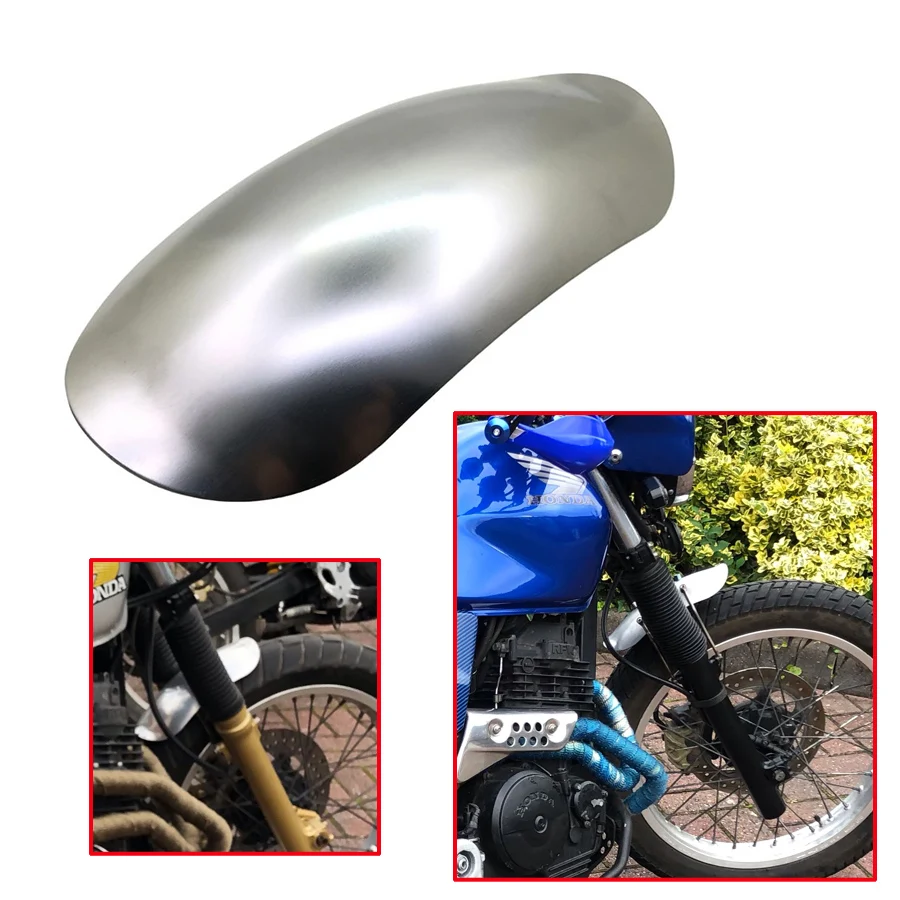 Universal Silver Motorcycle Unpainted Short Mudguard Front Fender Scooter Offroad For Chopper Cafe Racer Old School Touring