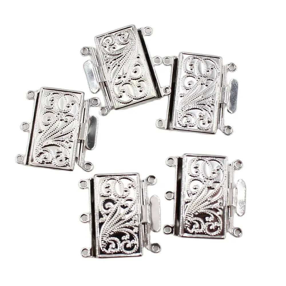 

APDGG 5 Pcs 3 Strands Rectangle Clasps White Gold Plated For Pearl Bracelets Necklaces Making DIY Craft Accessories