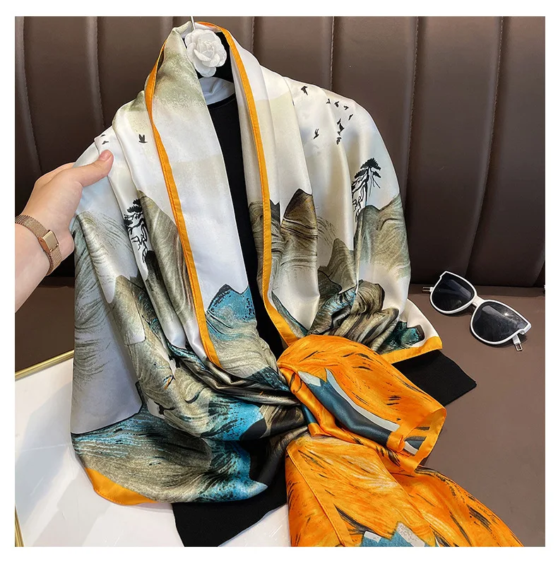 Women Fashion Long Shawls Wraps For Evening Thin Floral Print Stain Silk Like Hair Wrapping Scarfs Neck Headscarf In Outdoor