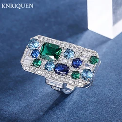 Luxury Vintage Emerald Sapphire Aquamarine Gemstone Big Ring for Women Wedding Band Cocktail Party Ring Charms Gift Accessories