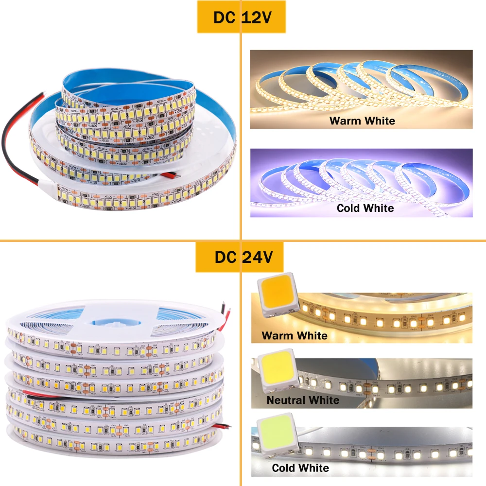 Imagem -03 - Fita de Led 5m dc 12v 24v Smd2835 Flexível 240 Leds m à Prova Dágua Fita para Decoração de Casa