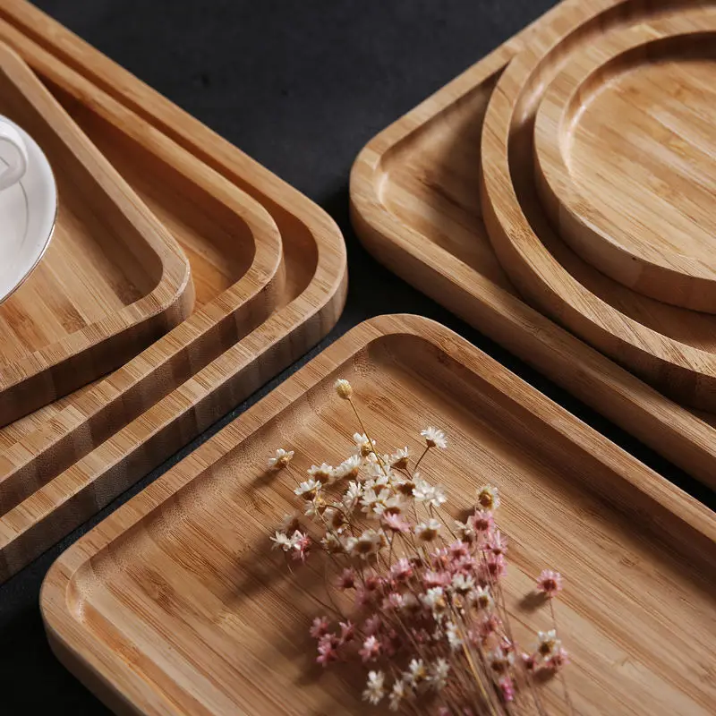 Wooden Bamboo Serving Tray, Tea Cup Saucer Trays, Fruit Plate, Storage Pallet Plate Decoration, Japanese Food Rectangular Plate