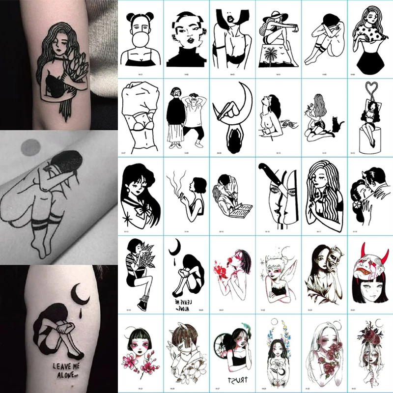 

30PCS/SET Temporary Tattoo Stickers Waterproof Lasting Korea Simulation Arm Nnkle Personality Totem Tattoo Dtickers Dark