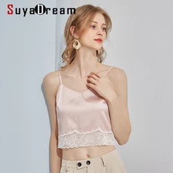 SuyaDream Camis corto da donna in seta Camis ole 19mm in raso di seta Camis 2021 primavera estate Solid Pink Chic Top