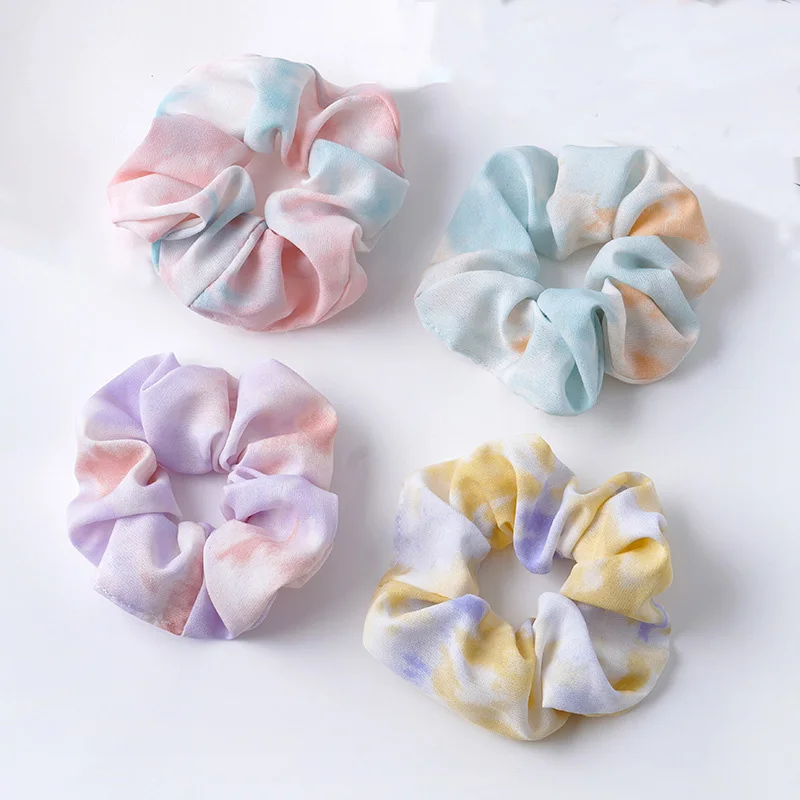 Bright Color Silk Scrunchie Set Women Elastic Hair Bands Tie dye Scrunchy Hair Ties Rope 4pcs Lot Chouchou Vintage Accessory