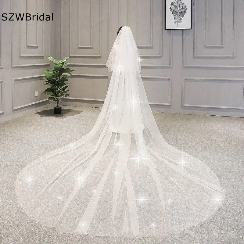 New Arrival Ivory Cathedral Wedding veil with Comb Two Layers Bride wedding accessories Welon matrimonio Bridal Veils