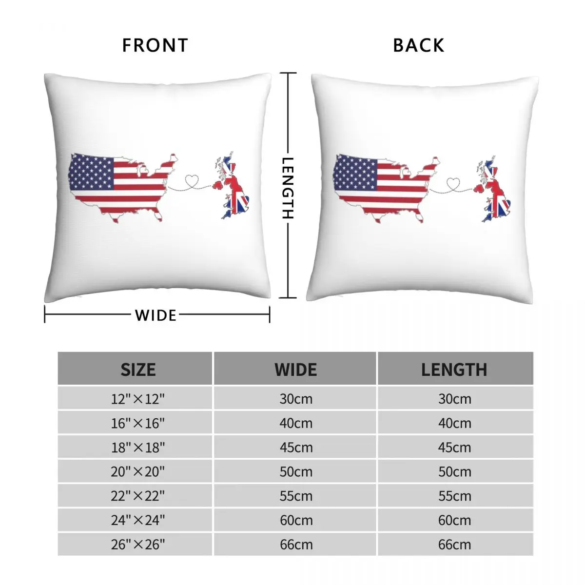 USA UK Long Distance Love Square Pillowcase Polyester Linen Velvet Pattern Zip Decor Pillow Case Room Cushion Cover