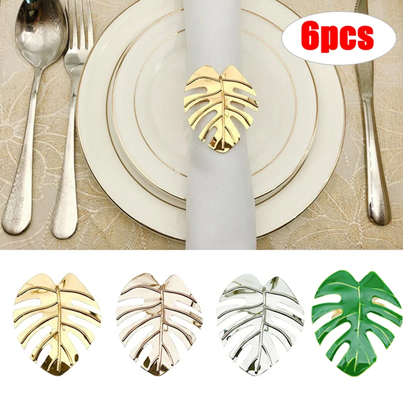 

6pcs Napkin Rings Set Leaves Napkin Ring Holders Decorative Napkin Buckle Wedding Party Dinner Xmas Table Decoration 6.5x5.5cm