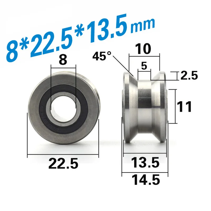 U22 flat-groove T22 rolling bearing pulley walk track 12mm guide wheel V22 bearing steel trapezoidal groove 8 x 22.5 x 13.5mm