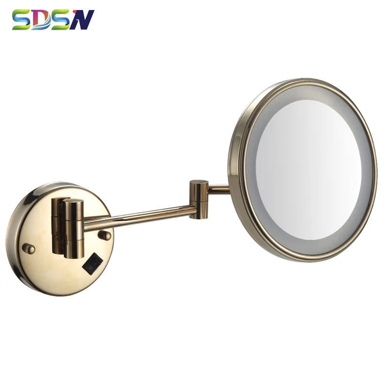 LED Bathroom Mirror SDSN 8 Inch Folding Bath Mirrors Fashion Lady LED Cosmetic Mirror 3X Equipped LED Gold Bathroom Mirrors