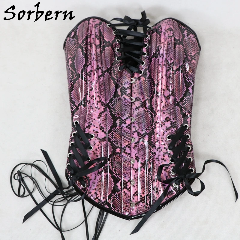 Sorbern Custom Holo python Corset Women Fetish U-Shaped Cup Support Breast Steel Corset With Corset Lace Up Back Hourglass