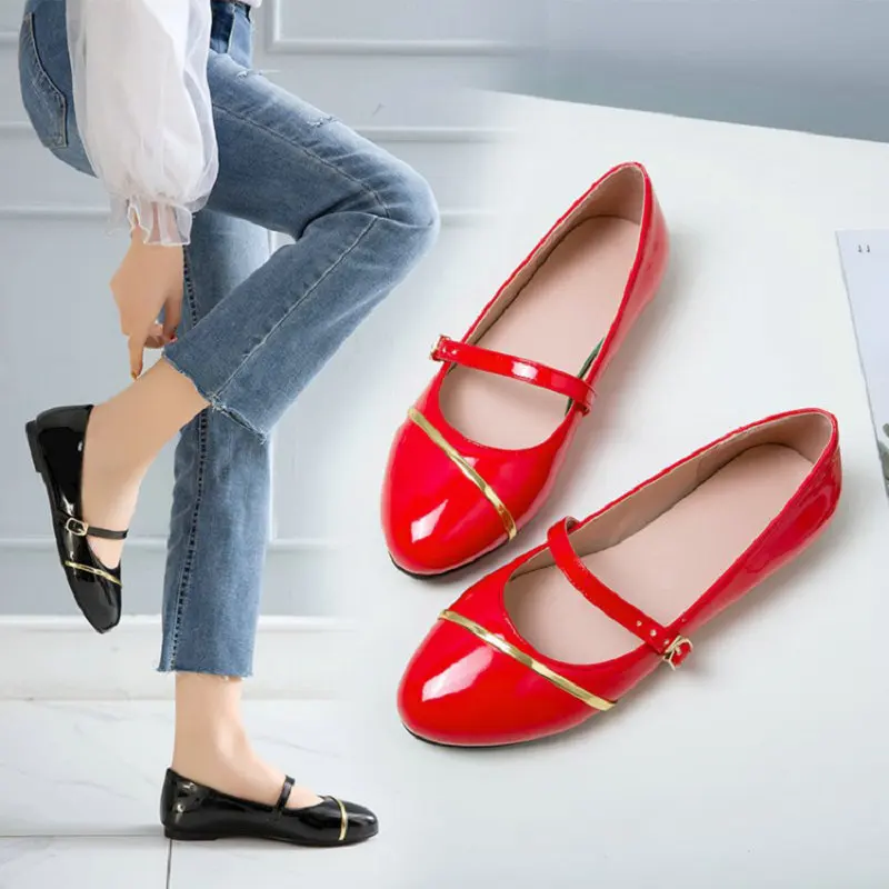 

Sianie Tianie 2024 patent PU leather round toe casual woman shoes ballet flats women dance ballerina mary janes big size 50 52