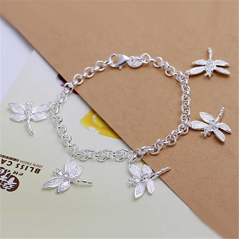 High Quality 925 Sterling Silver Bracelet Dragonfly Pendant Bracelet Woman Party Charm Jewelry Gift